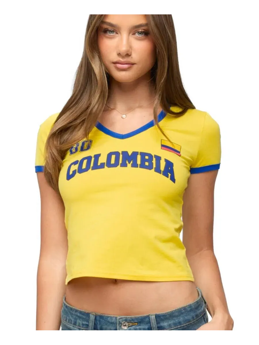 Футболка с V-образным вырезом с принтом флага Colombia 08 Edikted — изображение 1 из 5, желтый