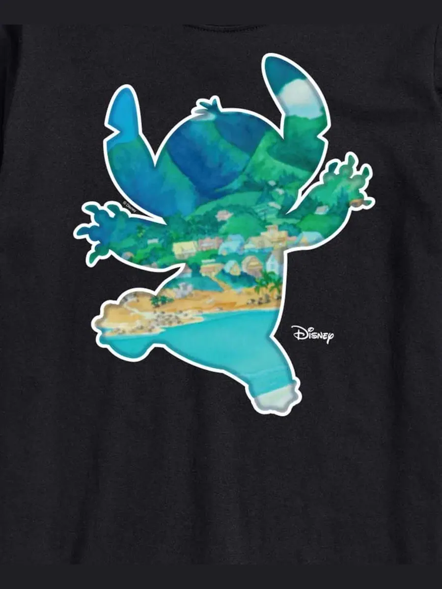 Футболка с принтом Lilo and Stitch Silhouette Scene AIRWAVES — изображение 3 из 3, черный