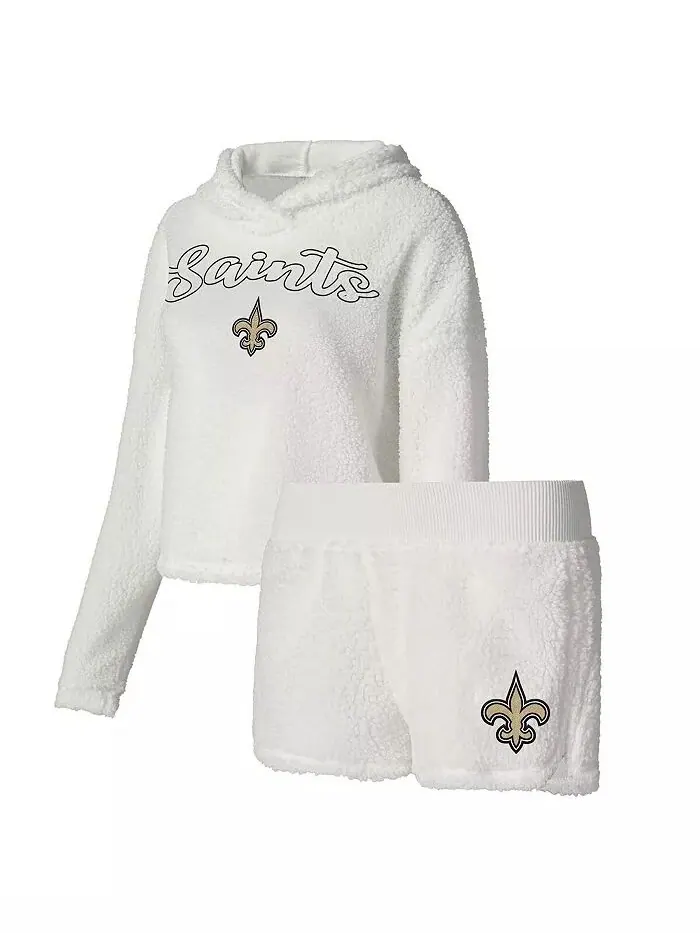 Женский белый пушистый свитер New Orleans Saints, толстовка и шорты, комплект для сна Concepts Sport — изображение 1 из 3