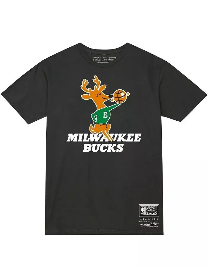 Черная мужская и женская футболка с логотипом Milwaukee Bucks Hardwood Classics MVP Throwback — изображение 2 из 3, черный