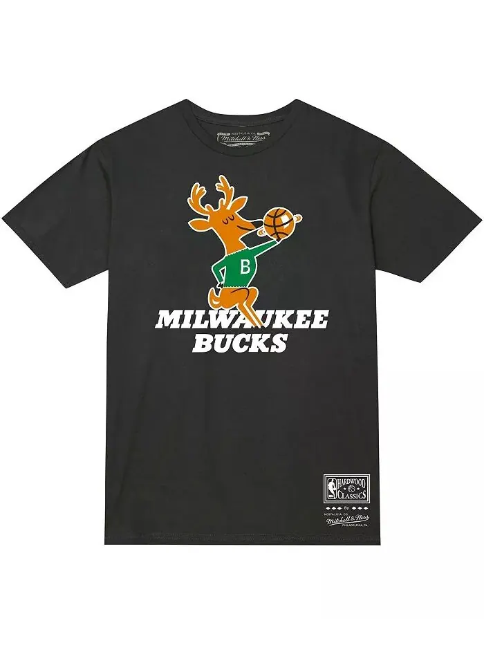 Мужская и женская черная футболка Milwaukee Bucks Hardwood Classics MVP Throwback с логотипом — изображение 2 из 3