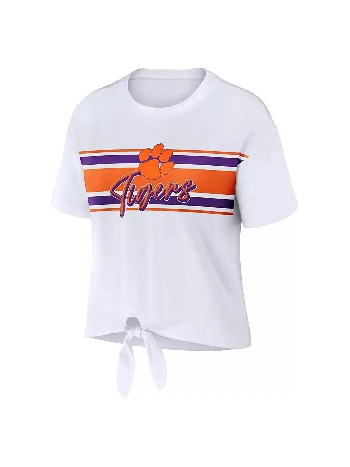 Женская белая укороченная футболка Clemson Tigers в полоску с узлом спереди WEAR by Erin Andrews — изображение 3 из 3