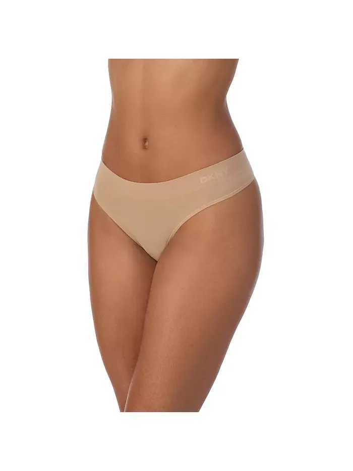 Женские бесшовные трусы-стринги Litewear, 3 шт., DK5016NP3 DKNY — изображение 3 из 3, коричневый/бежевый