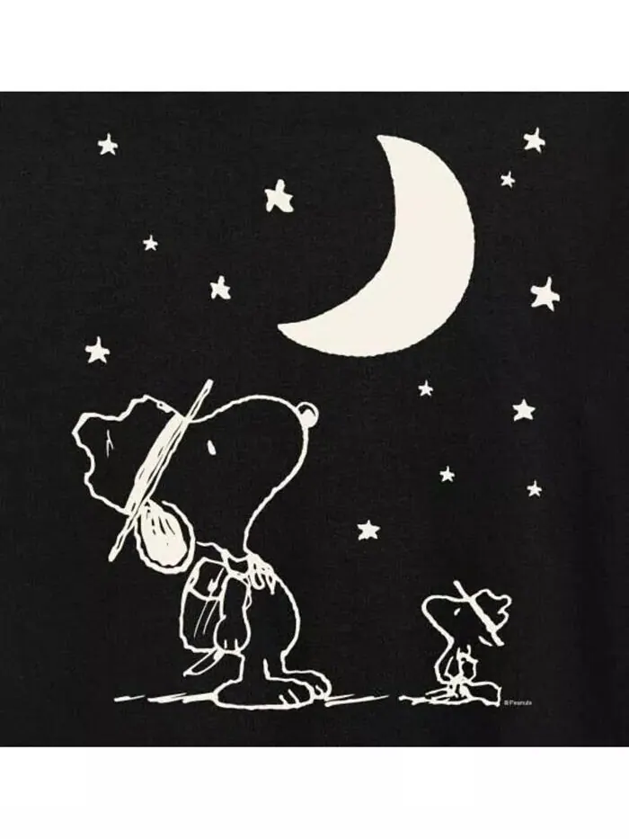 Футболка большого размера с принтом Peanuts Snoopy & Woodstock Moon and Stars Hybrid Apparel — изображение 2 из 3, черный