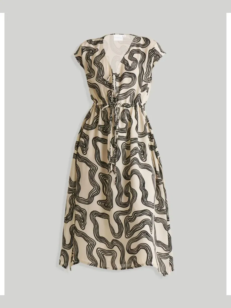 Платье с глубоким V-вырезом, модель Deep V-neck Gathered Dress Reistor — изображение 9 из 9, кремовый