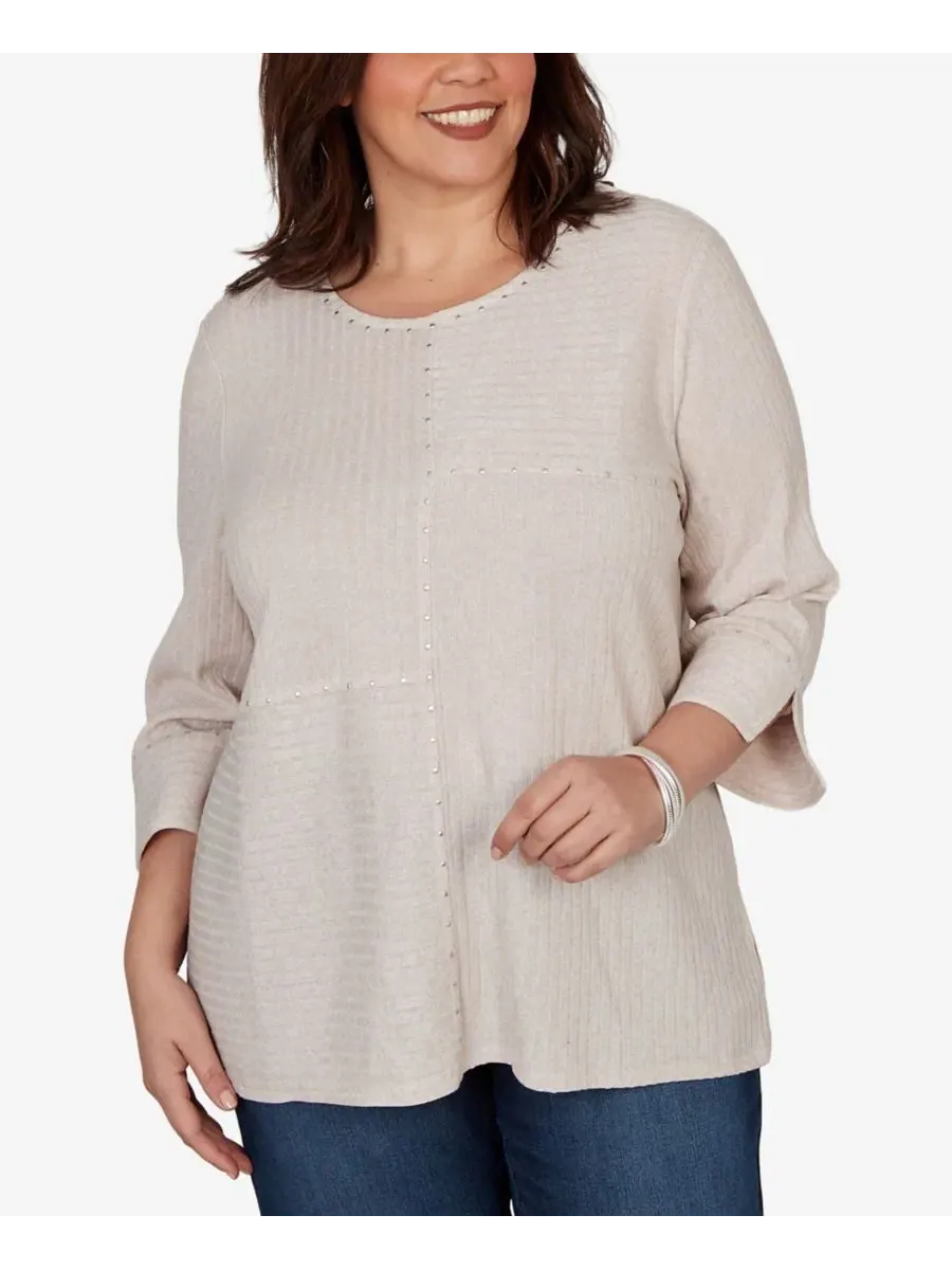 Топ с металлическими заклепками Spliced Texture Metallic Studded Alfred Dunner