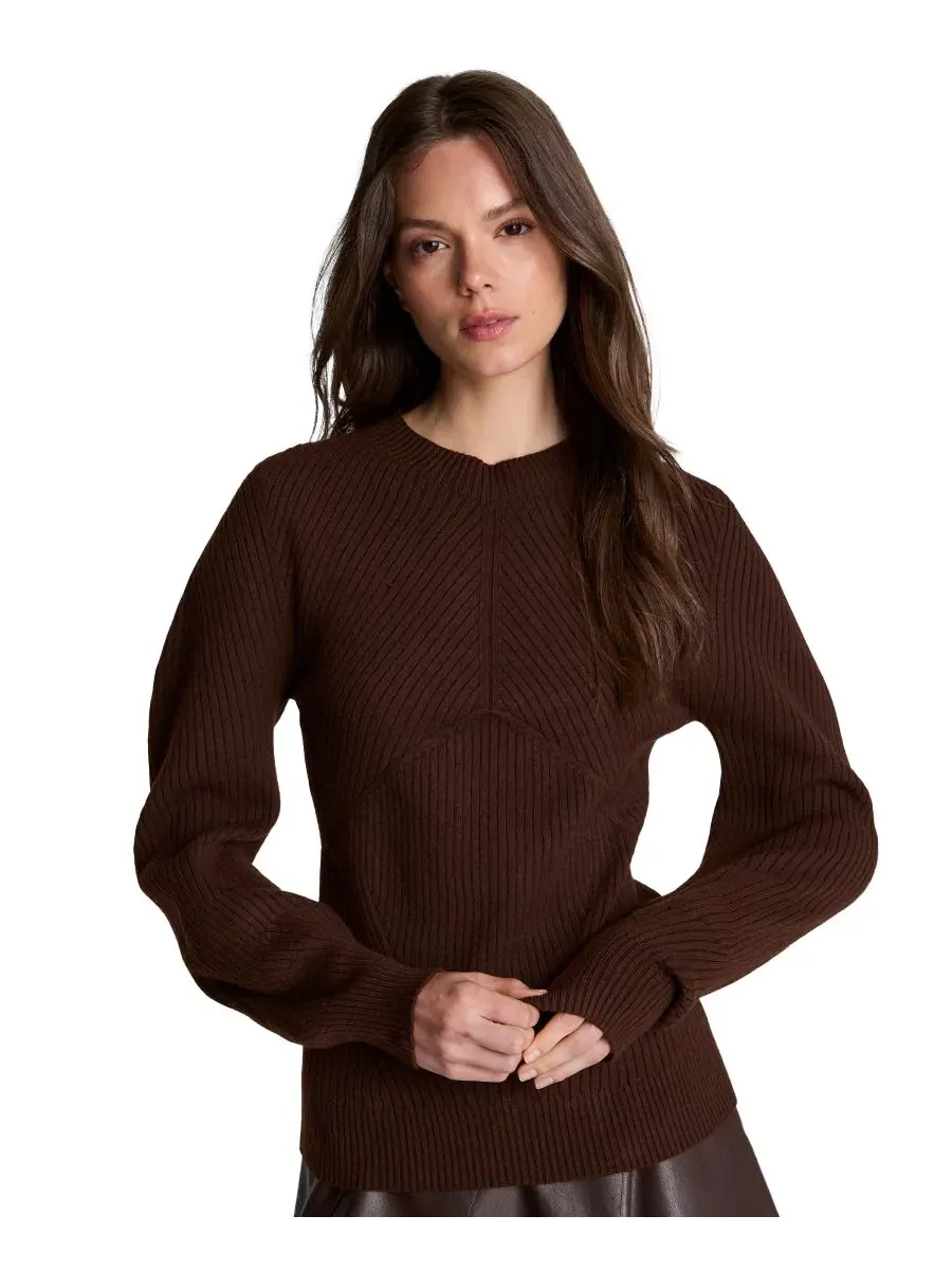 Пуловер с имитацией воротника и ребристой текстурой Kenneth Cole, Medium Bark — изображение 1 из 8