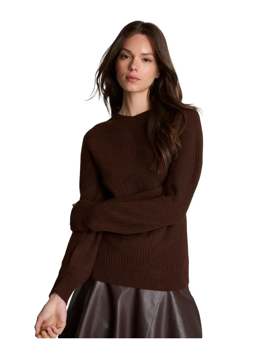Пуловер с имитацией воротника и ребристой текстурой Kenneth Cole, Medium Bark — изображение 4 из 8