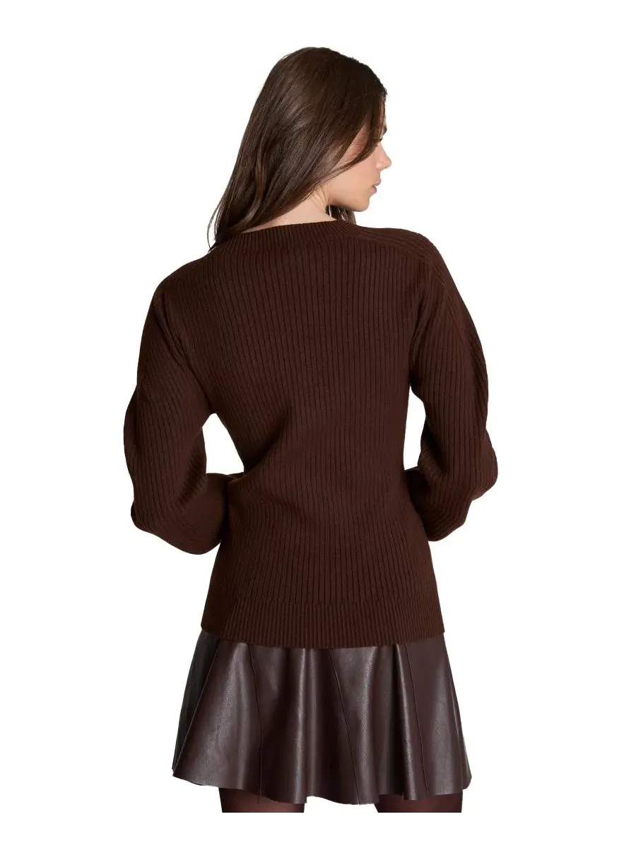Пуловер с имитацией воротника и ребристой текстурой Kenneth Cole, Medium Bark — изображение 5 из 8