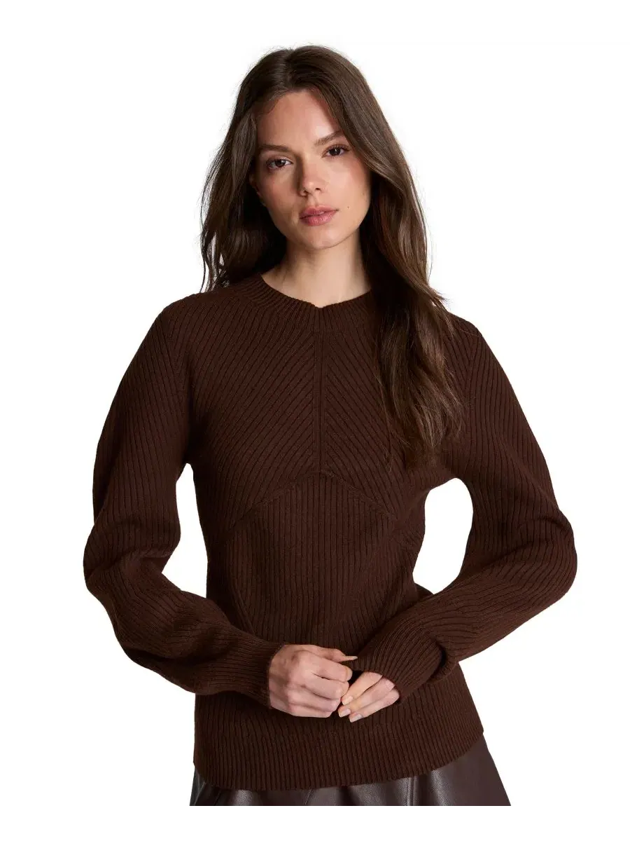 Пуловер с имитацией воротника и ребристой текстурой Kenneth Cole, Medium Bark — изображение 8 из 8