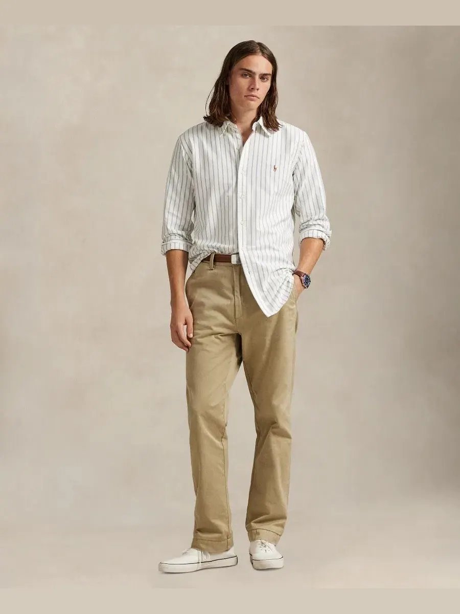 Рубашка с длинным рукавом The Iconic Mesh Shirt Polo Ralph Lauren — изображение 2 из 6, белый/синий мульти