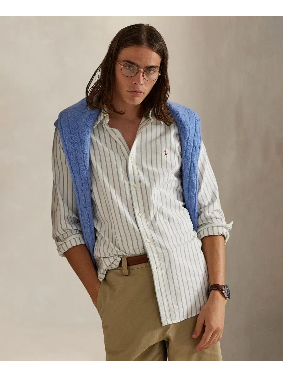 Рубашка с длинным рукавом The Iconic Mesh Shirt Polo Ralph Lauren — изображение 3 из 6, белый/синий мульти
