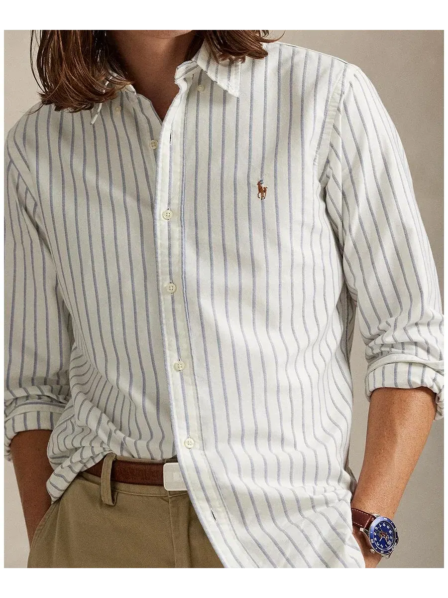 Рубашка с длинным рукавом The Iconic Mesh Shirt Polo Ralph Lauren — изображение 4 из 6, белый/синий мульти