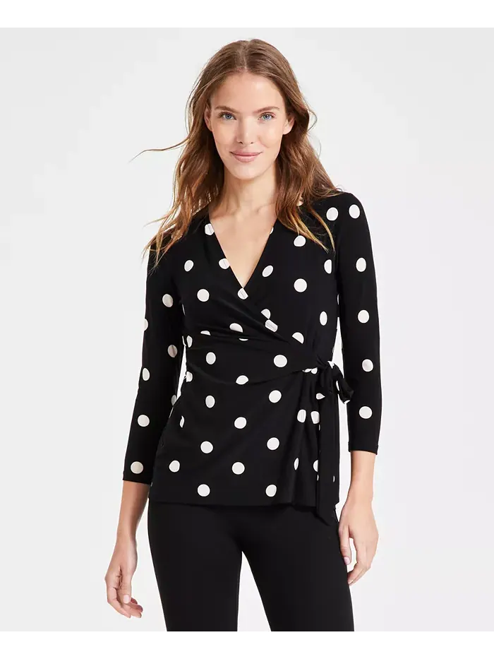 Топ с принтом и завязкой на талии, P/XXS-3X Anne Klein — изображение 1 из 1, черный/белый