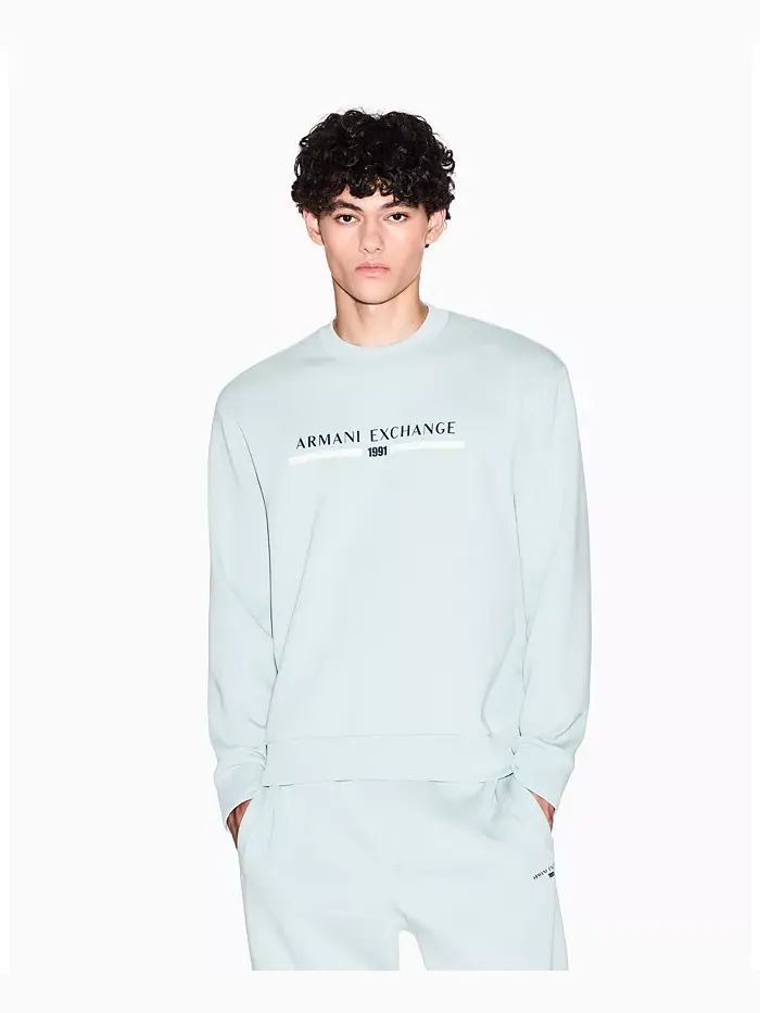 Мужская толстовка с круглым вырезом и принтом Center A|X Armani Exchange — изображение 1 из 5, синий