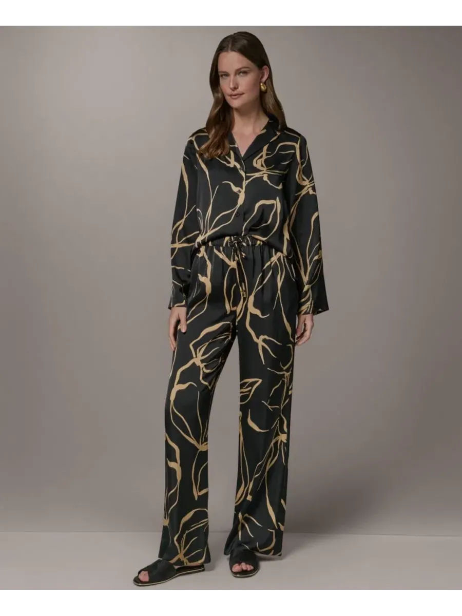 Широкие брюки с принтом Donna Karan New York — изображение 2 из 7, черный