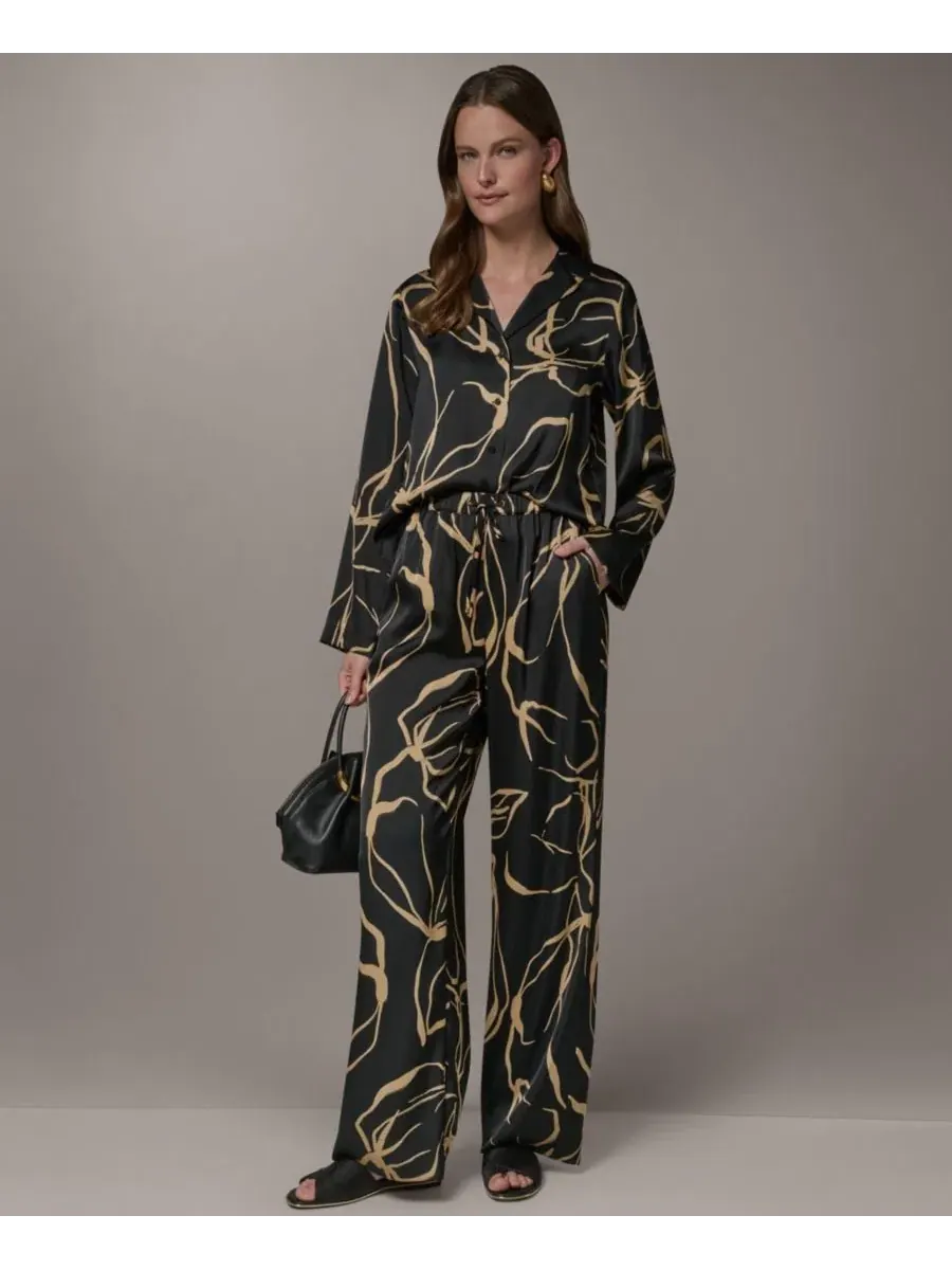 Широкие брюки с принтом Donna Karan New York — изображение 3 из 7, черный