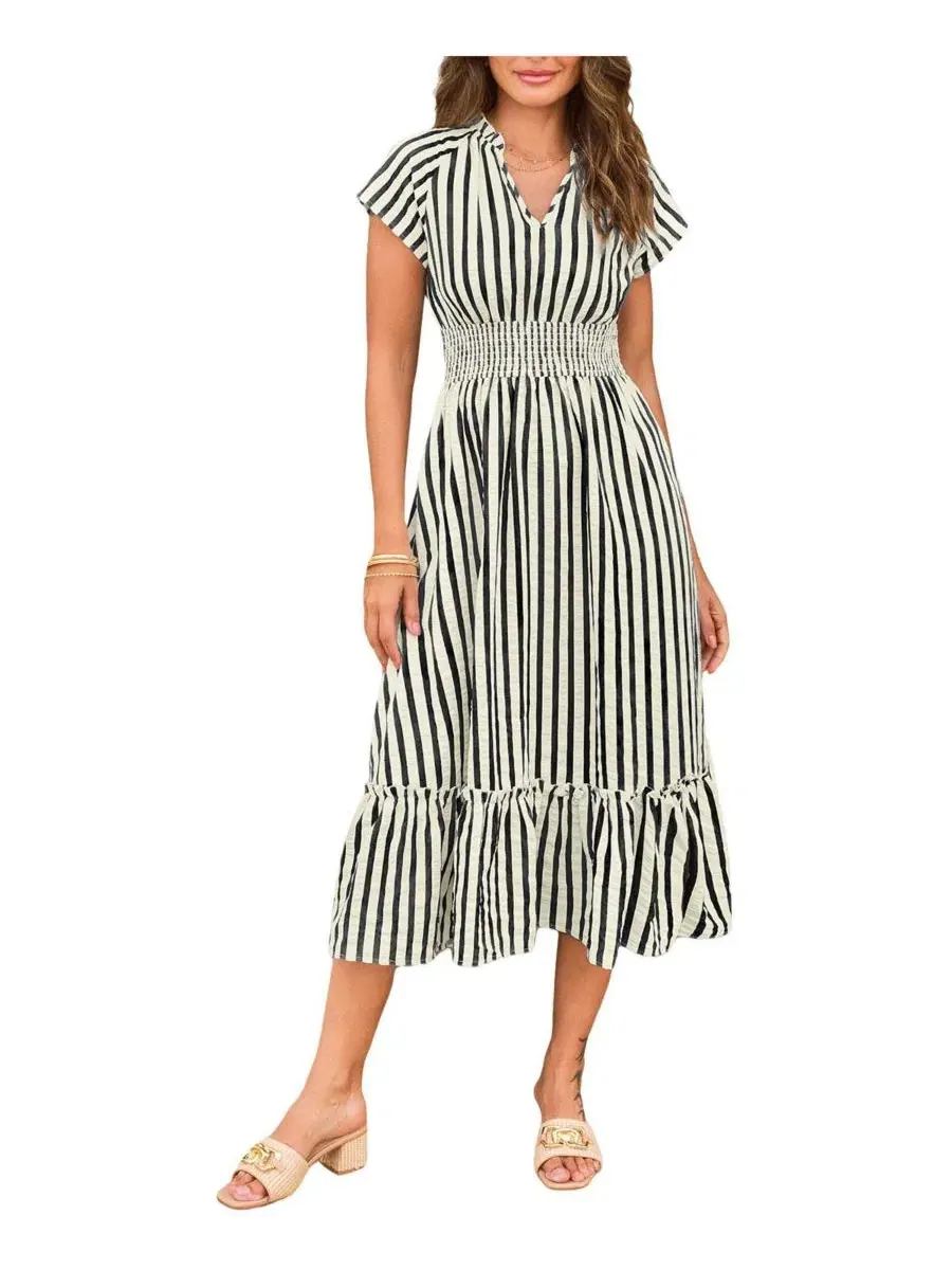 Платье миди с принтом Sunset Cruise Striped Cupshe — изображение 2 из 3, черный