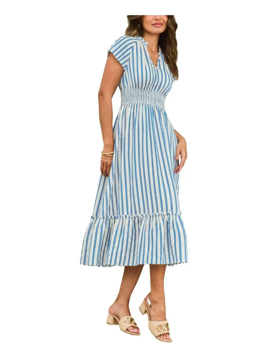 Платье миди с принтом Sunset Cruise Striped Cupshe — изображение 2 из 5, светлый/синий
