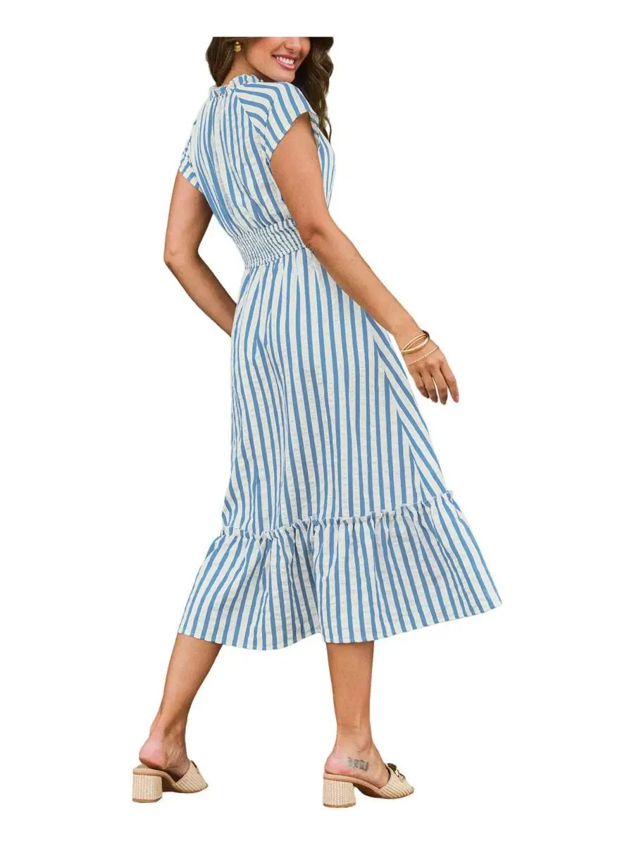 Платье миди с принтом Sunset Cruise Striped Cupshe — изображение 3 из 5, светлый/синий