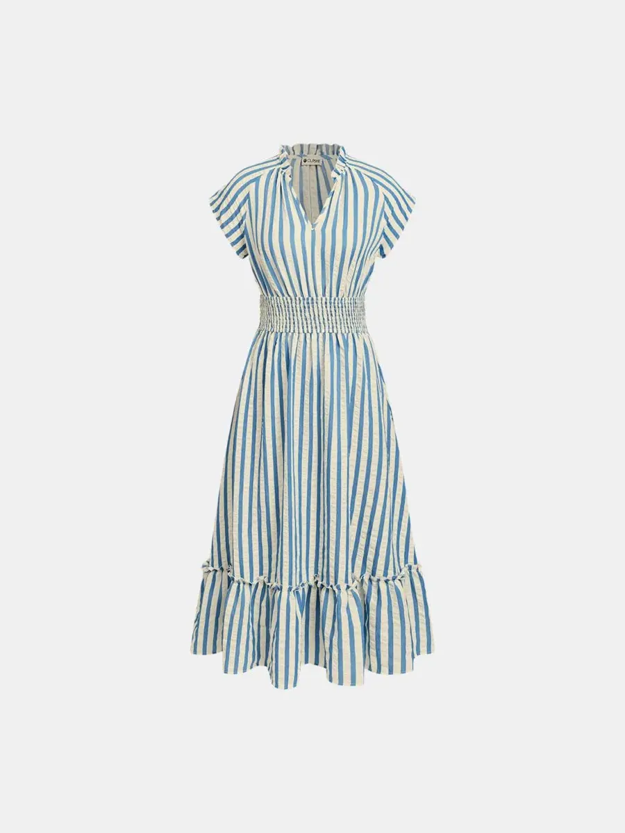 Платье миди с принтом Sunset Cruise Striped Cupshe — изображение 4 из 5, светлый/синий
