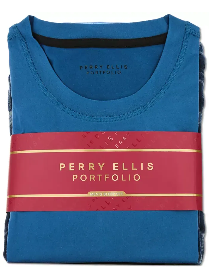 Мужской однотонный комплект пижамы в клетку Buffalo Perry Ellis Portfolio — изображение 5 из 5, синий