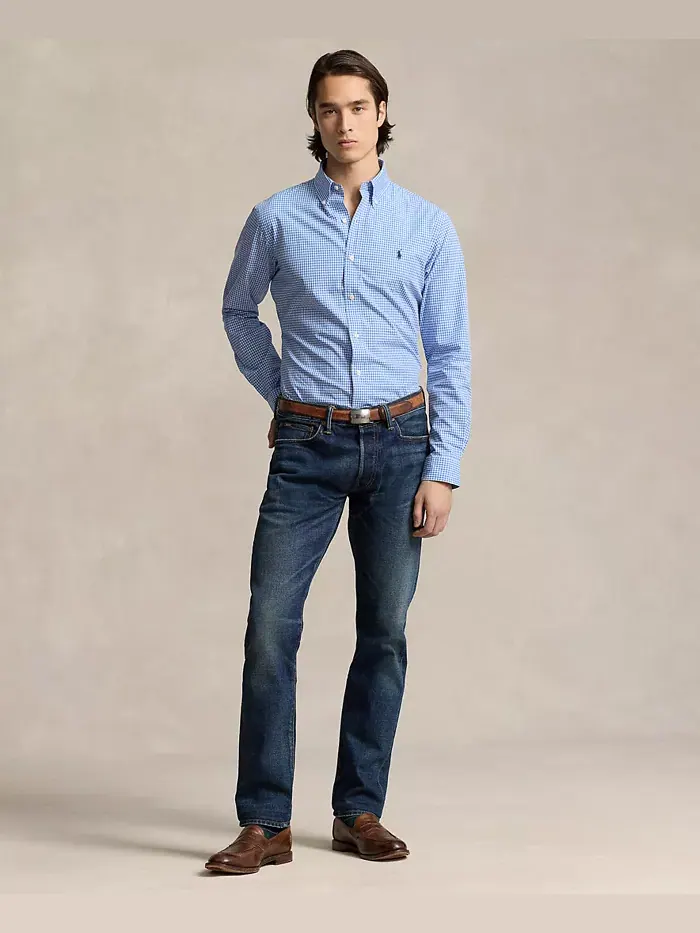 Мужская классическая рубашка из стрейч-поплина Polo Ralph Lauren — изображение 4 из 6, синий/белый