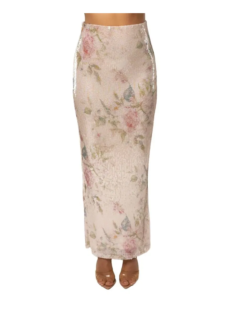 Юбка миди с пайетками Floral Villa Nights JLUXLABEL — изображение 1 из 6, слоновая кость