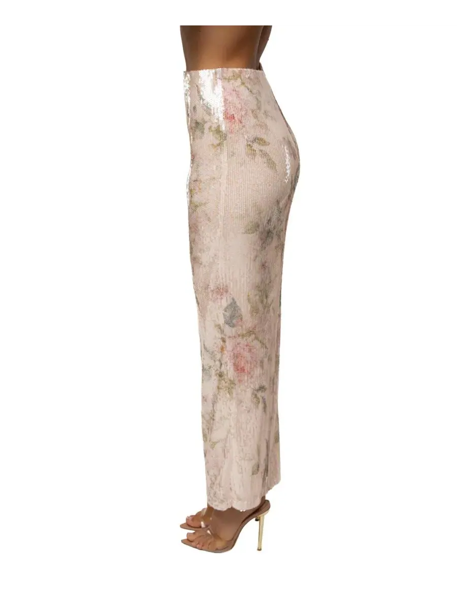 Юбка миди с пайетками Floral Villa Nights JLUXLABEL — изображение 2 из 6, слоновая кость