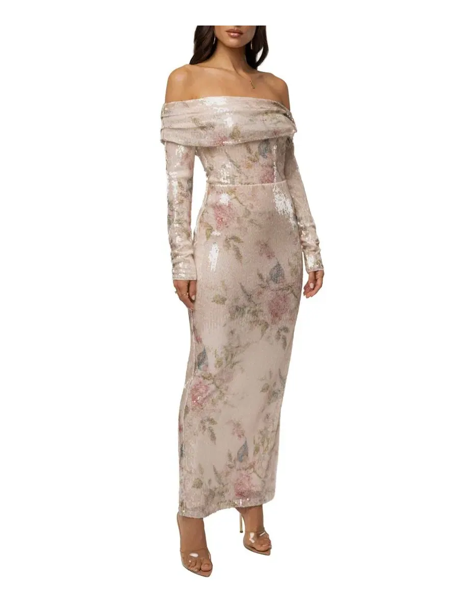 Юбка миди с пайетками Floral Villa Nights JLUXLABEL — изображение 5 из 6, слоновая кость