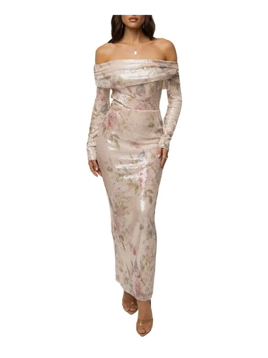 Юбка миди с пайетками Floral Villa Nights JLUXLABEL — изображение 6 из 6, слоновая кость