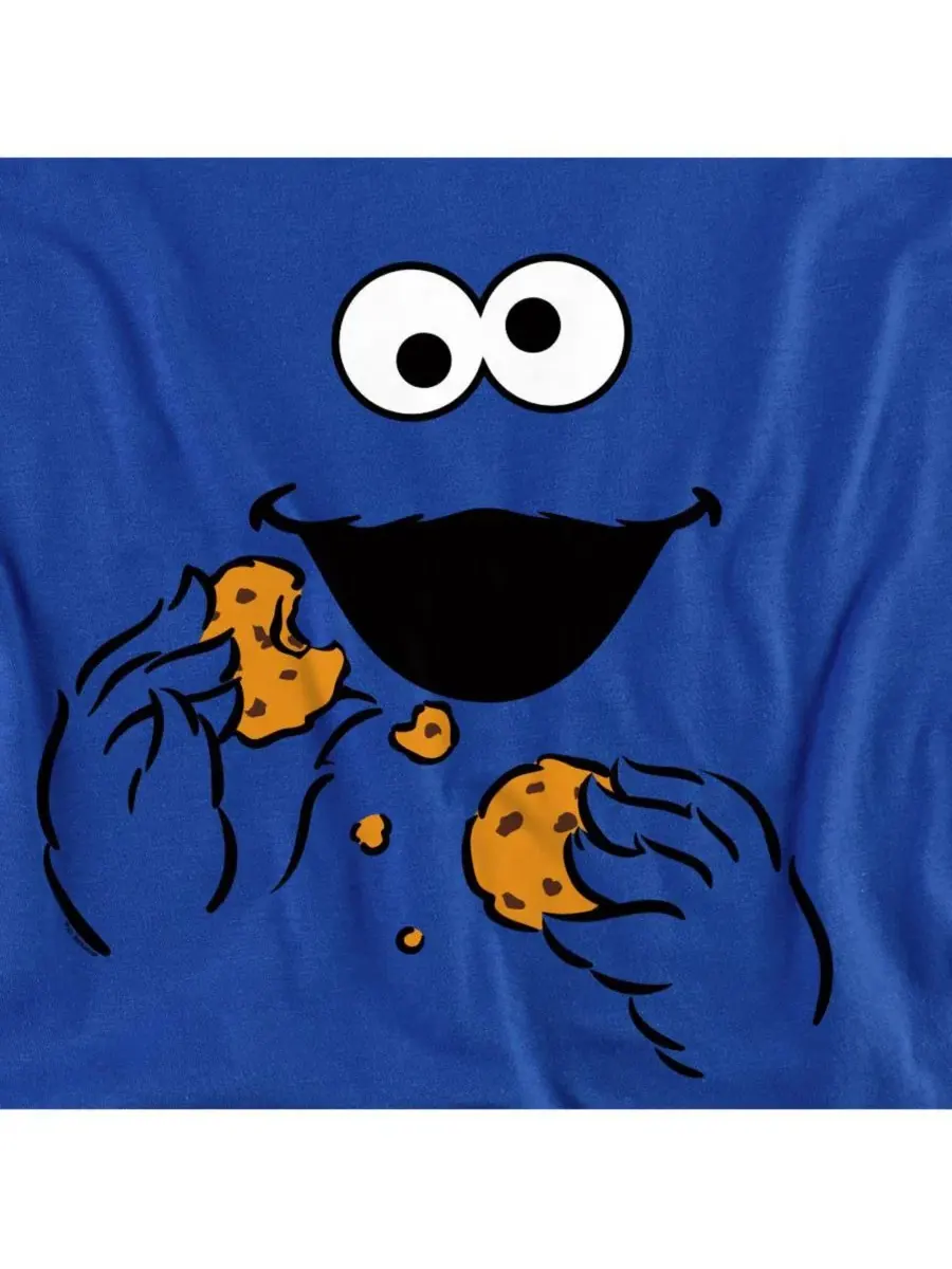 Футболка с принтом Cookie Monster Om Nom Face Sesame Street — изображение 3 из 3, королевский