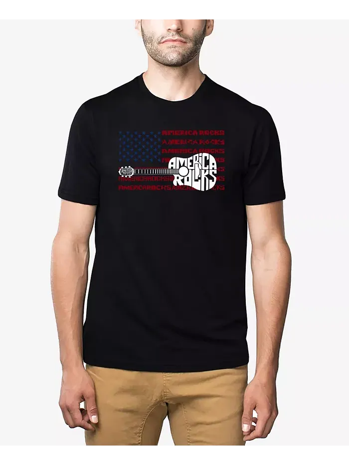 Мужская футболка America Rocks Premium Blend с художественным текстом La Pop Art — изображение 1 из 1, черный