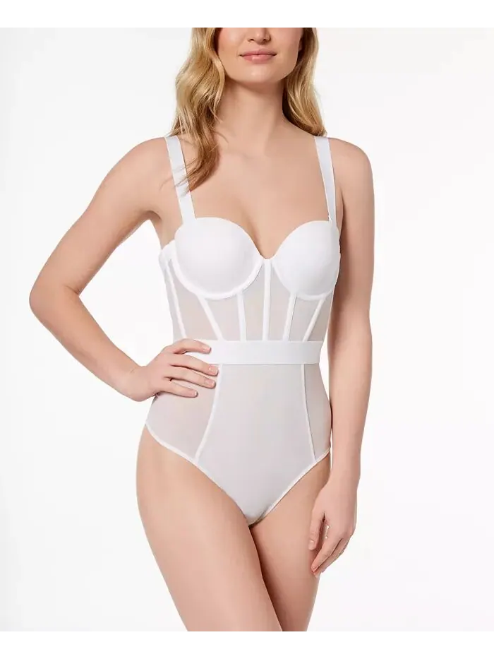 Прозрачный боди-стринги без бретелек с сетчатыми вставками DK6008 DKNY — изображение 1 из 2, белый