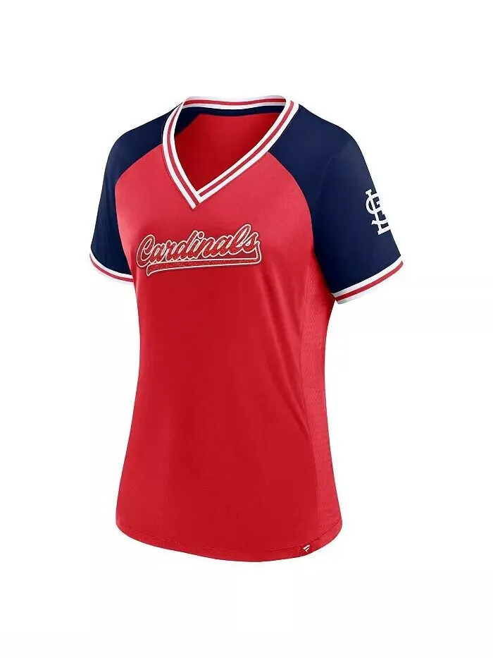 Женская красная футболка St. Louis Cardinals Glitz and Glam League Diva Raglan с V-образным вырезом — изображение 2 из 3