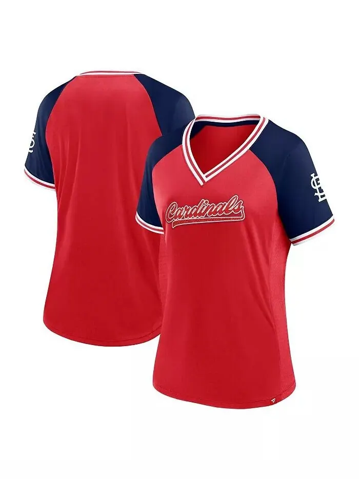 Женская красная футболка с v-образным вырезом St. Louis Cardinals Glitz and Glam League Diva Raglan — изображение 1 из 3