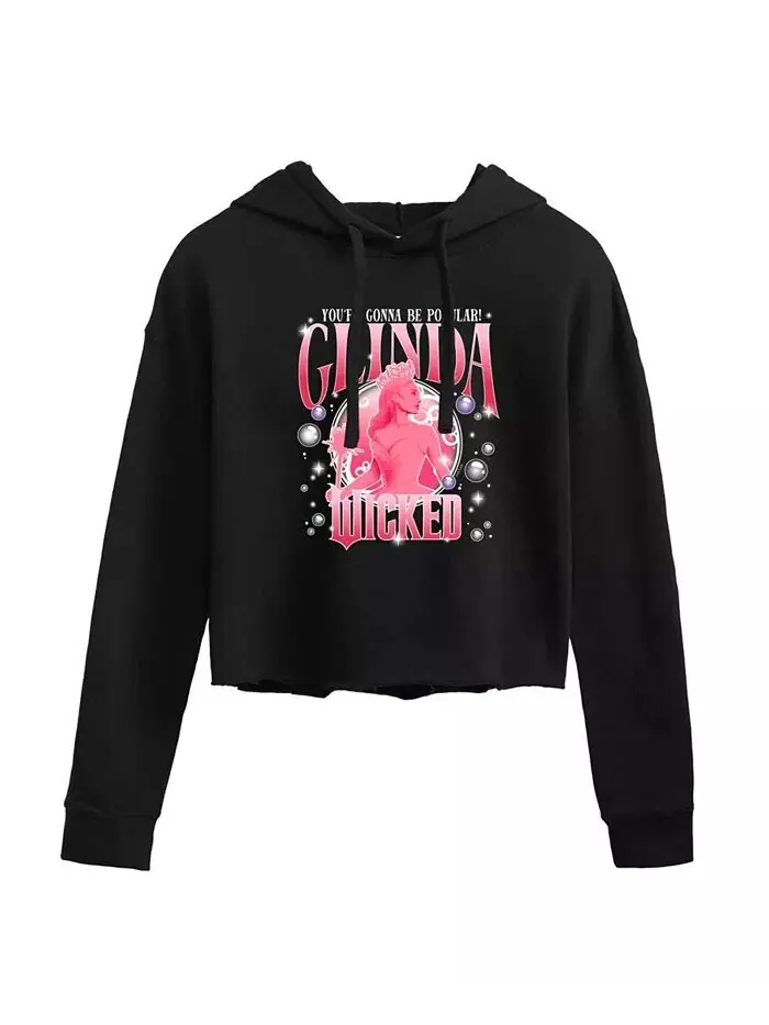 Укороченная толстовка с капюшоном Trendy Juniors Wicked Glinda Graphic Hybrid Apparel — изображение 1 из 3, черный