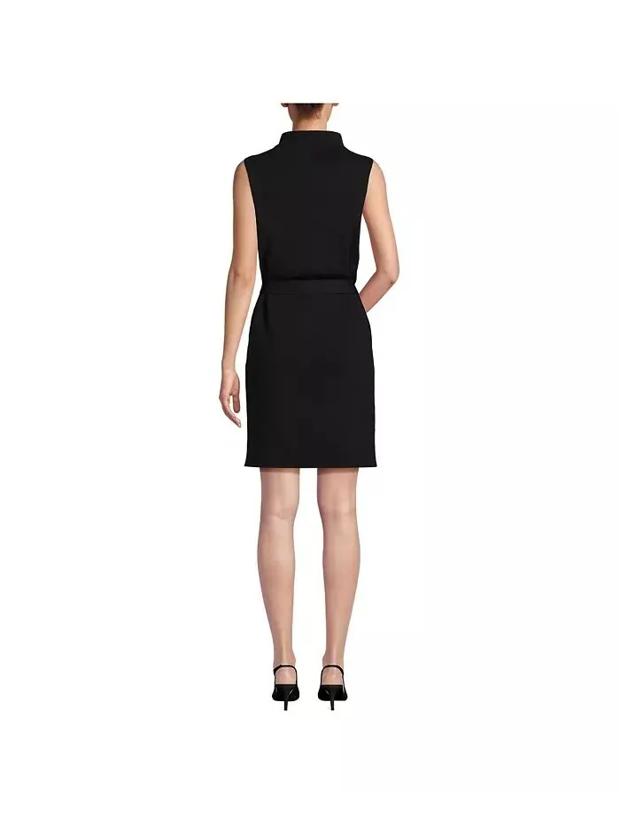 Женское платье-свитер из хлопковой смеси с короткими рукавами и воротником-стойкой Lands' End — изображение 2 из 3, черный