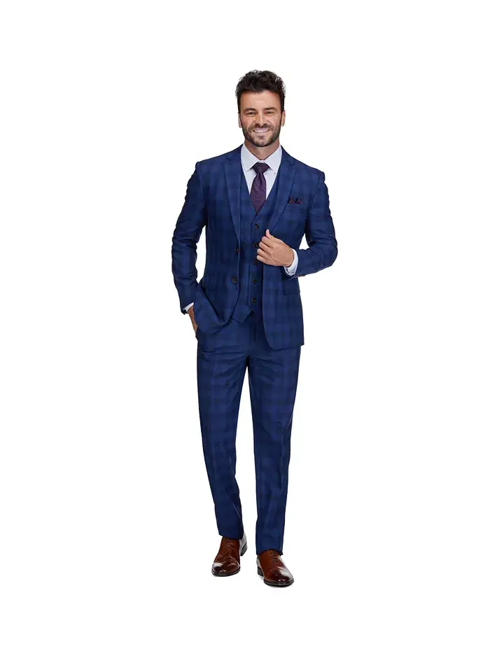 Мужской трехкомпонентный костюм Slim Fit в клетку Gino Vitale — изображение 1 из 4, синий