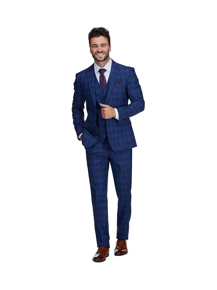Мужской трехкомпонентный костюм Slim Fit в клетку Gino Vitale — изображение 3 из 4, синий
