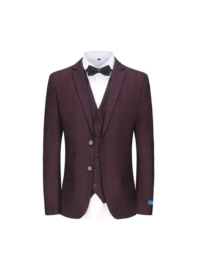 Мужской трехкомпонентный костюм Slim Fit в клетку Gino Vitale — изображение 1 из 5, бордовый