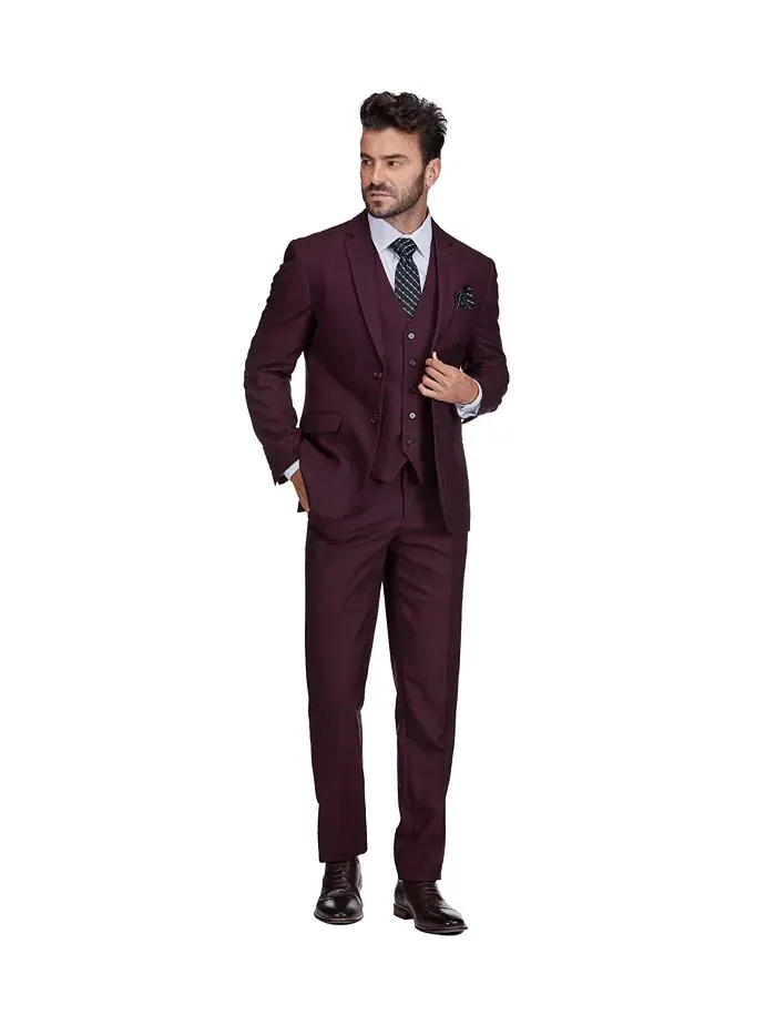 Мужской трехкомпонентный костюм Slim Fit в клетку Gino Vitale — изображение 3 из 5, бордовый