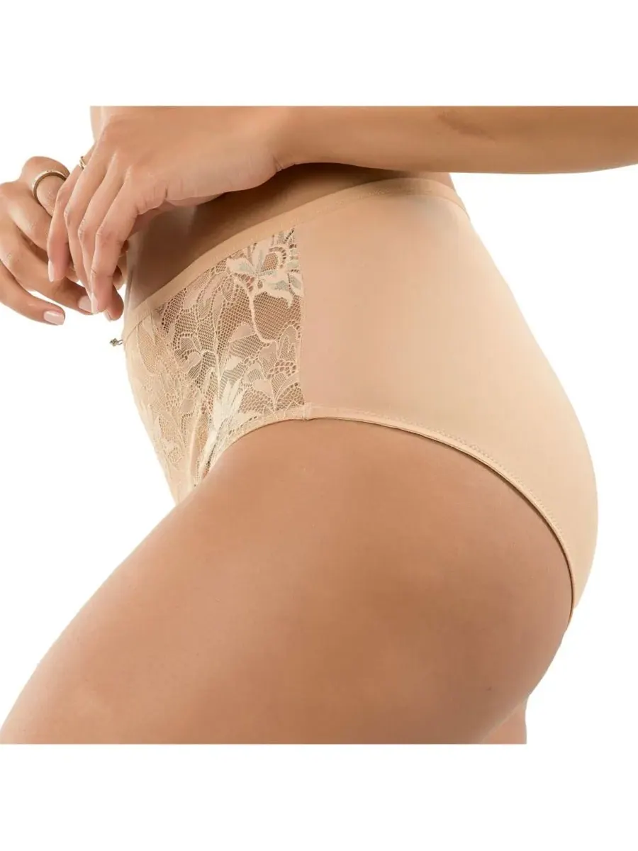 Женские кружевные трусики Luxlacy с высокой талией, легкой коррекцией живота и дополнительной — изображение 4 из 4, нуд