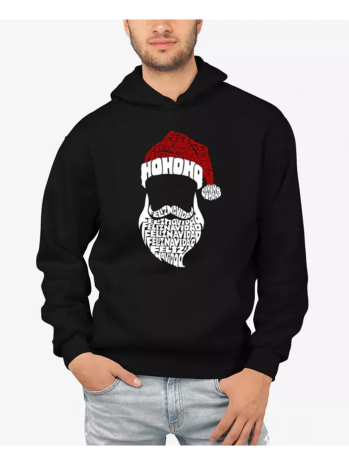 Мужская толстовка с капюшоном "Feliz Navidad Santa Claus Word Art" LA Pop Art — изображение 1 из 3, серый