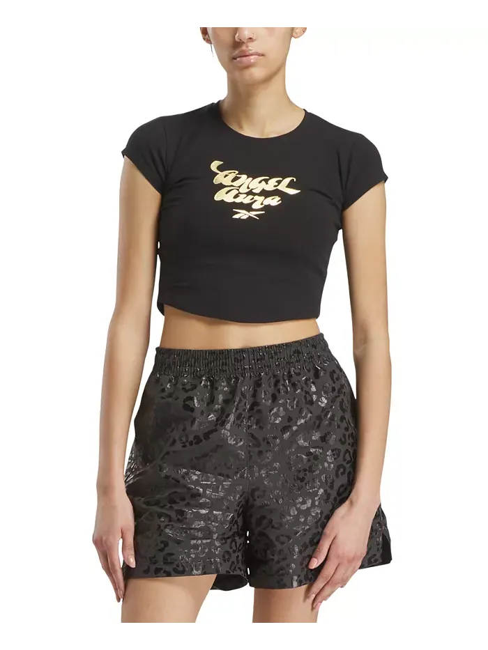 Женская укороченная футболка с графическим принтом x Angel Reese Reebok — изображение 1 из 4, черный