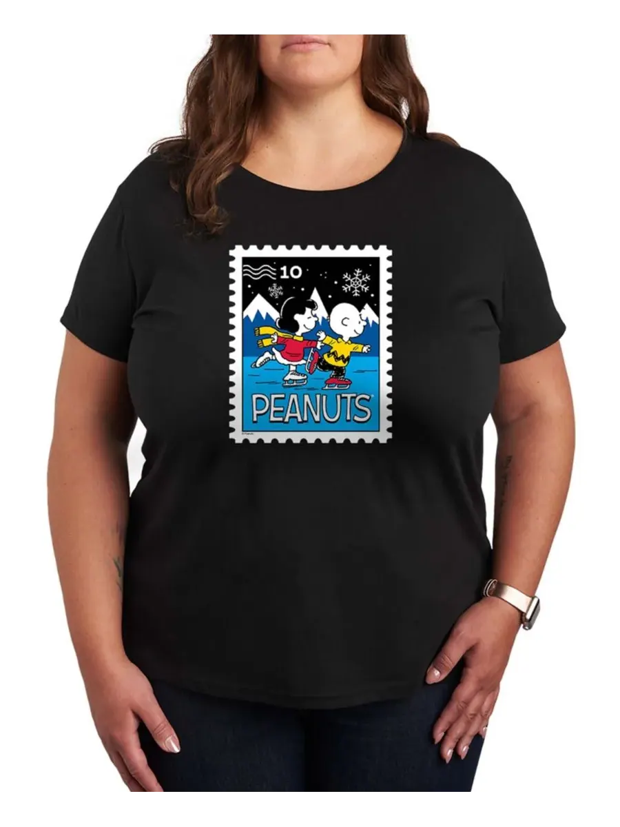 Футболка с коротким рукавом и рисунком в виде зимней марки Peanuts Люси и Чарли Hybrid Apparel — изображение 1 из 3, черный