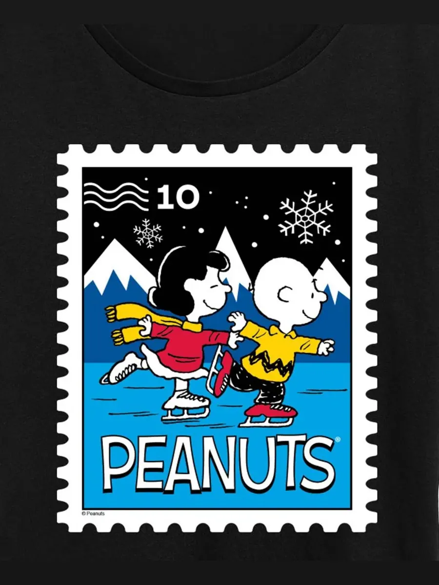 Футболка с коротким рукавом и рисунком в виде зимней марки Peanuts Люси и Чарли Hybrid Apparel — изображение 2 из 3, черный