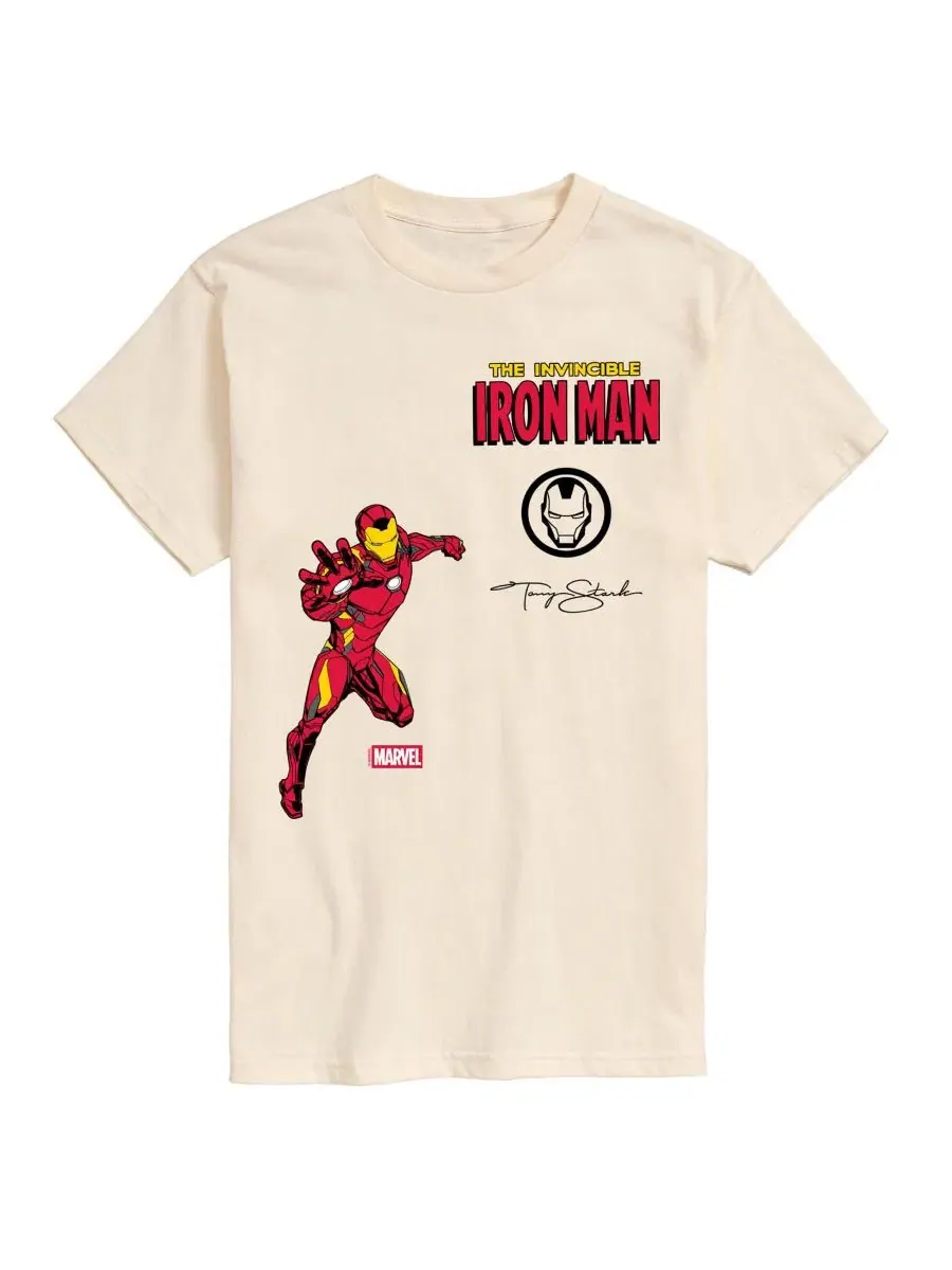 Мужская футболка с коротким рукавом Marvel Iron Man Invincible с графическим принтом Airwaves — изображение 1 из 3, бежевый