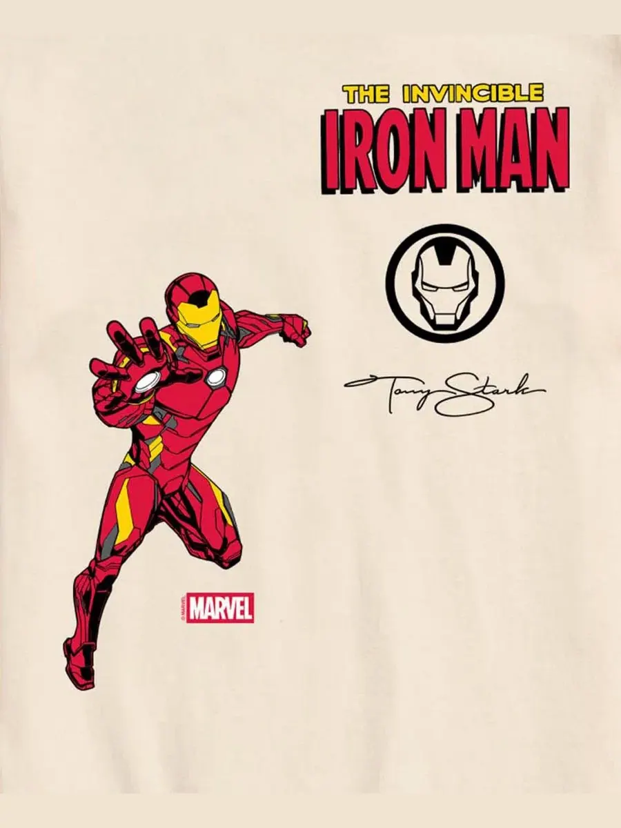 Мужская футболка с коротким рукавом Marvel Iron Man Invincible с графическим принтом Airwaves — изображение 3 из 3, бежевый