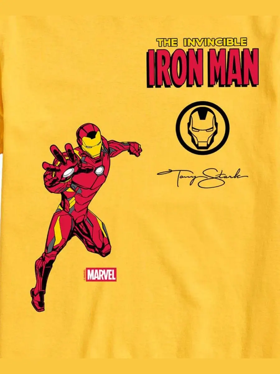 Мужская футболка с коротким рукавом Marvel Iron Man Invincible с графическим принтом Airwaves — изображение 3 из 3, желтый